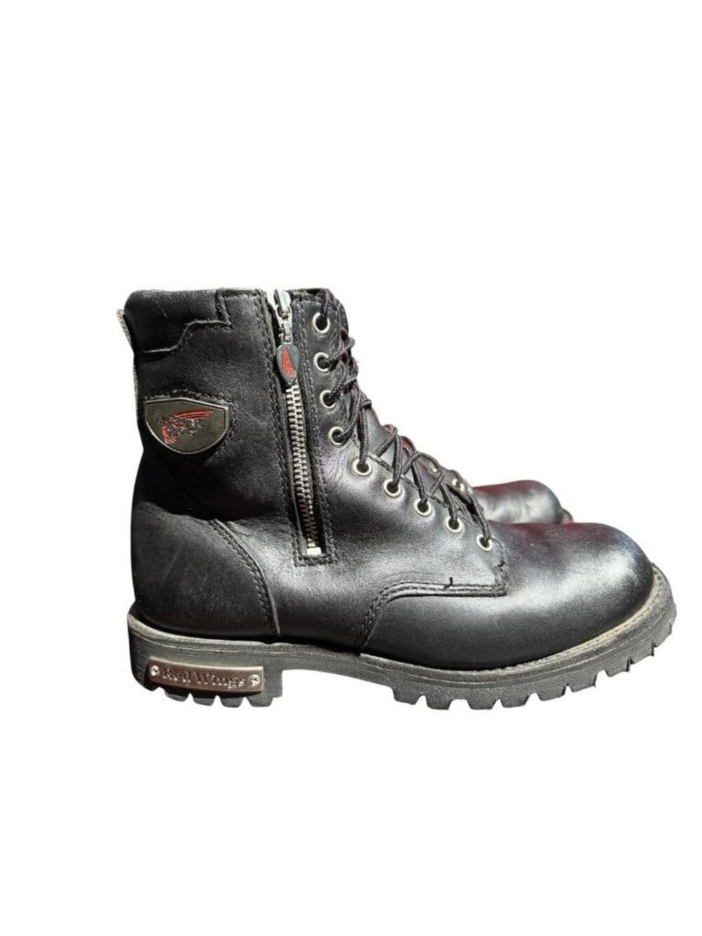 Red Wing 979 Lace Up Side Zip Motorcycle Biker Boot Black Leather Men size 8 D